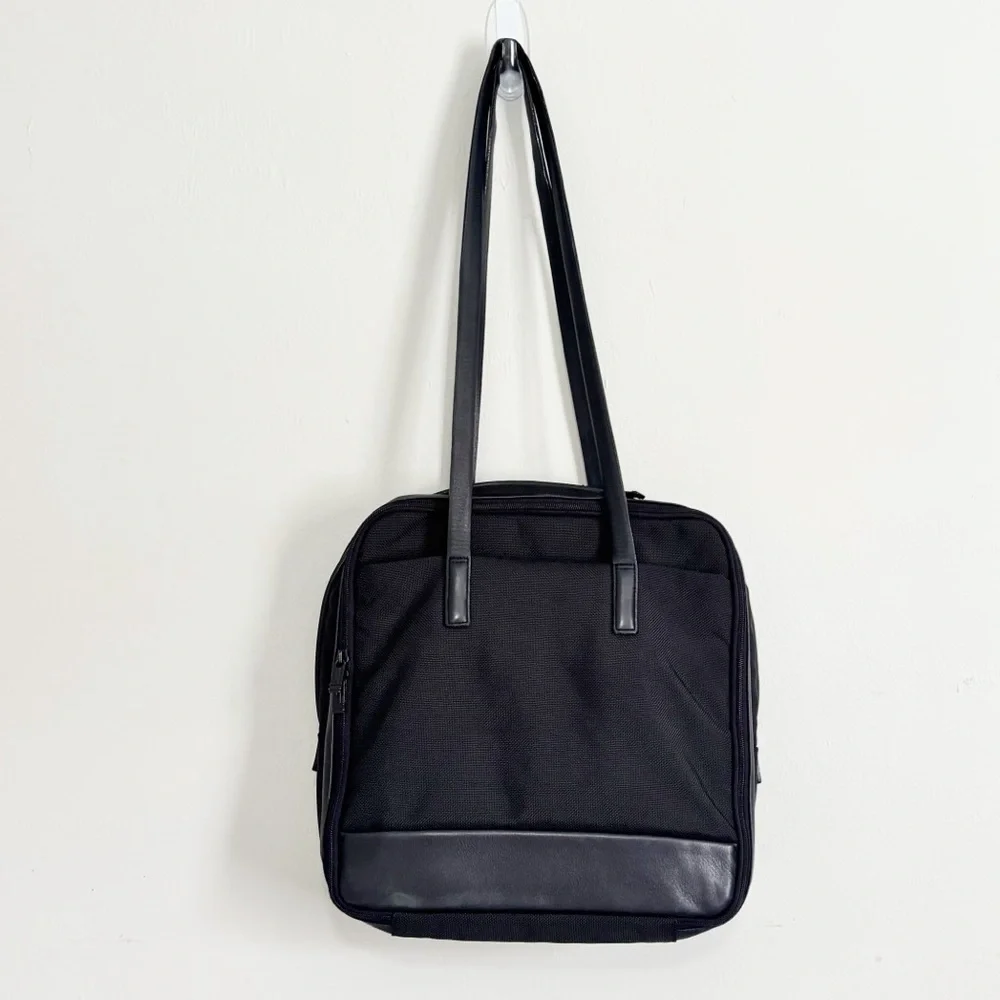 TUMI Laptop Briefcase Art Folio Zip Case Bag in Black BALLISTIC Nylon/Leather